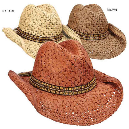 Crocheted Toyo Western Cowboy Hat with Fancy Band - DPC Hats Cowboy Hat Scala Hats LT218OS-NT Natural