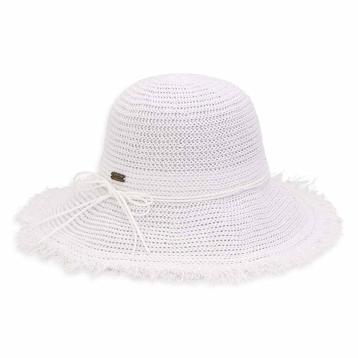 Crocheted White Straw Summer Hat - Sun 'N' Sand Hats Wide Brim Hat Sun N Sand Hats HH2588A White Medium (57 cm)