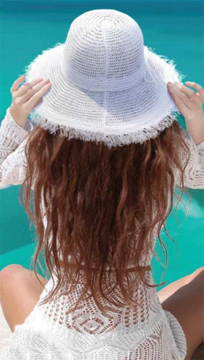 Crocheted White Straw Summer Hat - Sun 'N' Sand Hats Wide Brim Hat Sun N Sand Hats