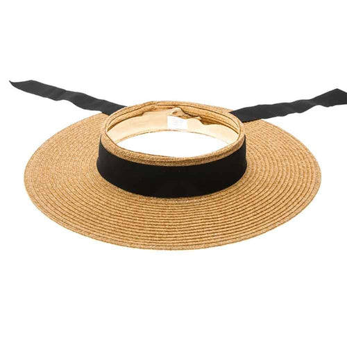 Crownless Sun Hat with Long Ribbon Bow - Boardwalk Hats Visor Cap Boardwalk Style Hats DA1933-NAT Tan OS (57-58 cm)