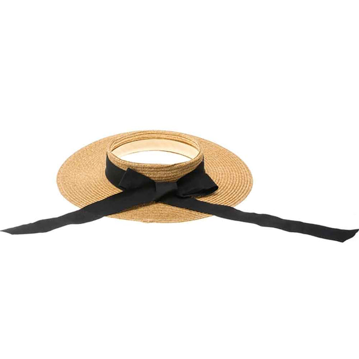 Crownless Sun Hat with Long Ribbon Bow - Boardwalk Hats Visor Cap Boardwalk Style Hats
