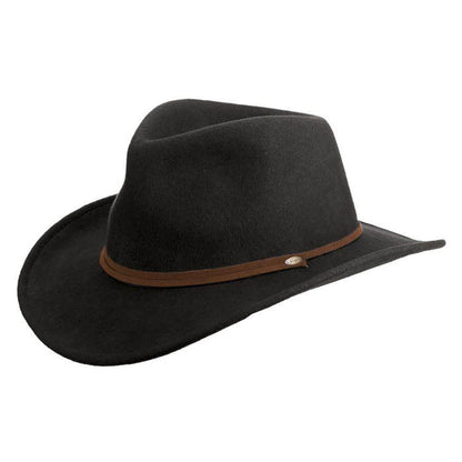 Crushable Water Repellent Wool Felt Cowboy Hat with Earlaps - Scala Hats Safari Hat Scala Hats DF55EL-BLK2 Black Medium (57 cm)