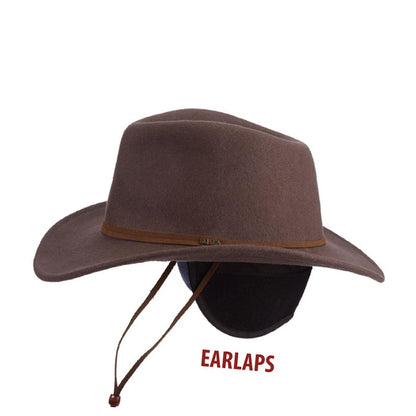 Crushable Water Repellent Wool Felt Cowboy Hat with Earlaps - Scala Hats Safari Hat Scala Hats