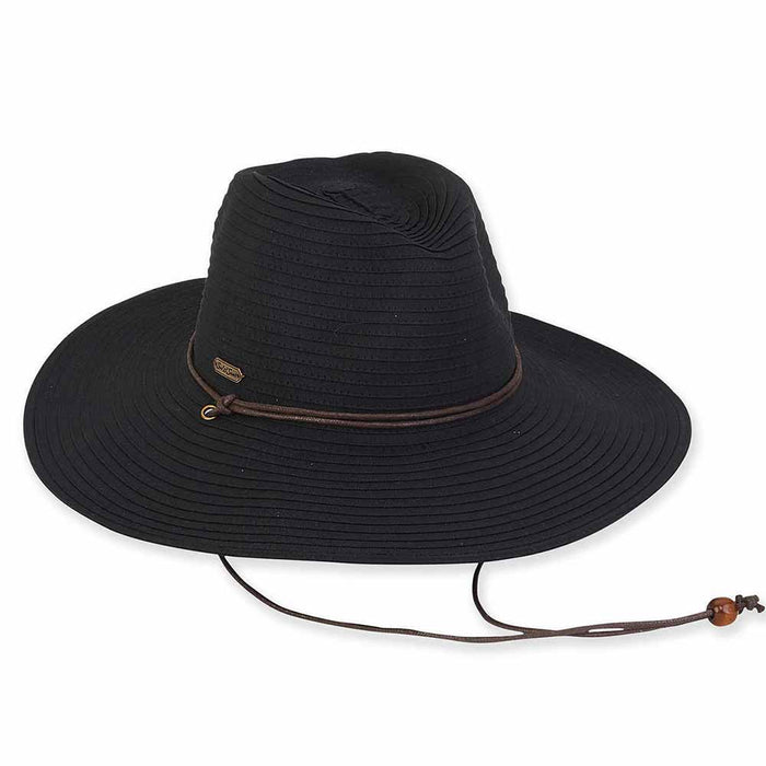 Deluxe Ribbon Safari Hat with Chin Cord - Tidal Tom™ Safari Hat Sun N Sand Hats HH2203A Black Medium (57 cm)