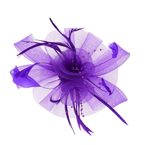 Double Lily Feather Mesh Fascinator - Something Special Fascinator Something Special LA HTH2644PP Purple