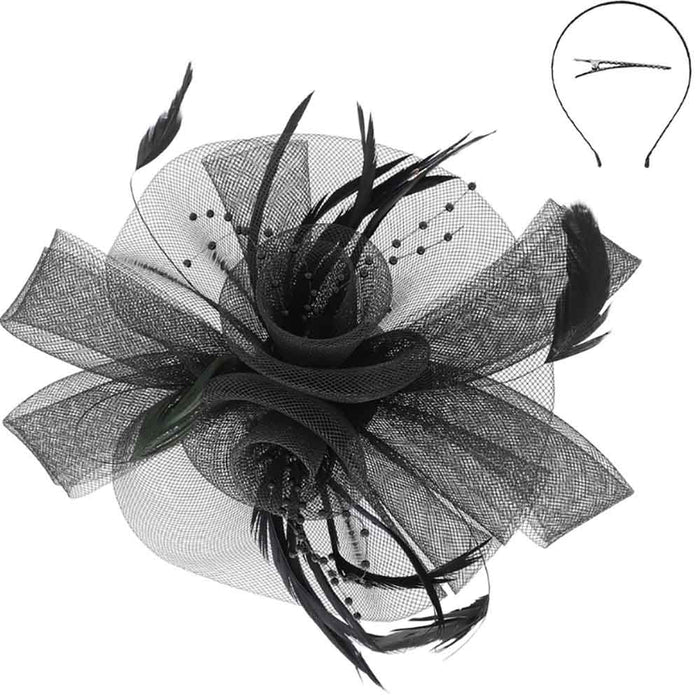 Double Lily Feather Mesh Fascinator - Something Special Fascinator Something Special LA HTH2644BK Black