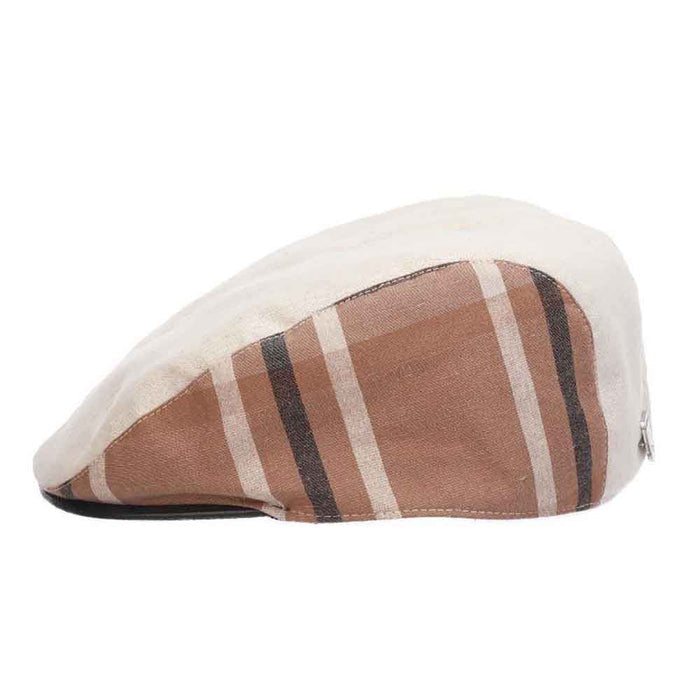 Dudley Cotton Ivy Cap with Plaid Sides - Stacy Adams Hats Flat Cap Stacy Adams Hats SA670NAT4 Natural X-Large (61 cm)