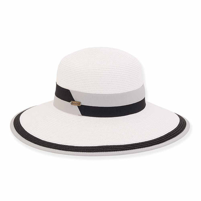 Elegant Double Ribbon Shapeable Brim Sun Hat - Sun 'N' Sand Hats Wide Brim Hat Sun N Sand Hats HH2695A White Medium (57 cm)