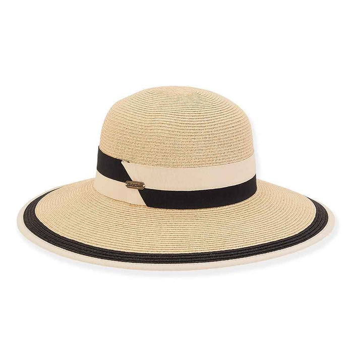 Elegant Double Ribbon Shapeable Brim Sun Hat - Sun 'N' Sand Hats Wide Brim Hat Sun N Sand Hats HH2695B Tan Medium (57 cm)
