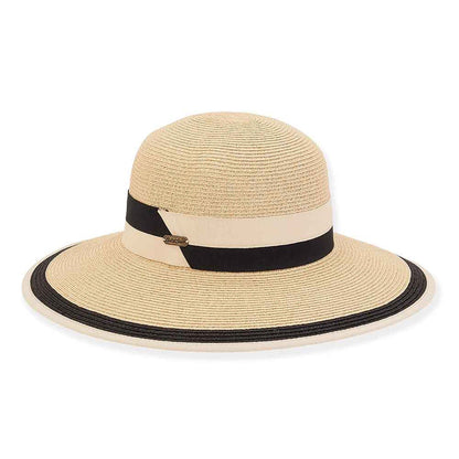 Elegant Double Ribbon Shapeable Brim Sun Hat - Sun 'N' Sand Hats Wide Brim Hat Sun N Sand Hats HH2695B Tan Medium (57 cm)