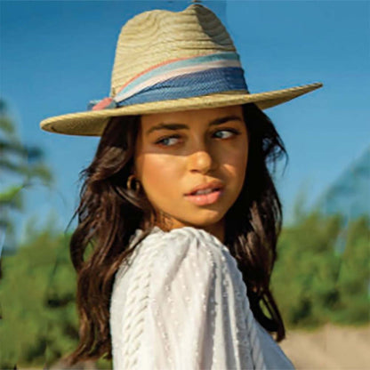 Elsie Striped Chiffon Tie Safari Hat - Cappelli Straworld Safari Hat Cappelli Straworld