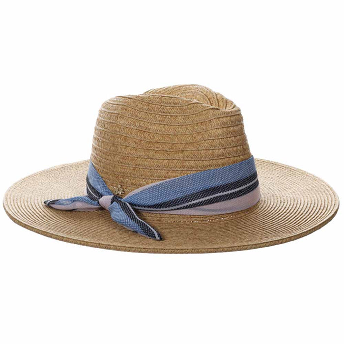 Elsie Striped Chiffon Tie Safari Hat - Cappelli Straworld Safari Hat Cappelli Straworld CSW412-TT Toast