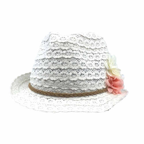 Extra-Small Heads Lace Fedora Hat - Milani Hats Fedora Hat Milani Hats FD157 White L/XL (53.5 cm)