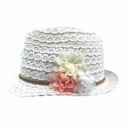Extra-Small Heads Lace Fedora Hat - Milani Hats Fedora Hat Milani Hats FD157 White S/M (52.5 cm)