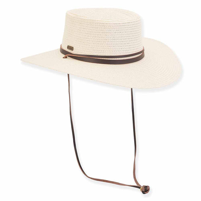 Flat Crown Gaucho Hat with Chin Strap - Sun 'N' Sand Hat Bolero Hat Sun N Sand Hats HH2533C Ivory Medium (57 cm)
