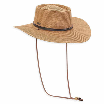 Flat Crown Gaucho Hat with Chin Strap - Sun 'N' Sand Hat Bolero Hat Sun N Sand Hats HH2533A Tan Medium (57 cm)