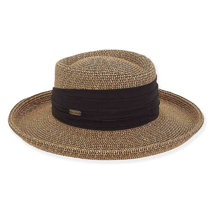 Flat Crown Up Brim Sun Hat - Sun 'N' Sand Hat Gambler Hat Sun N Sand Hats HH2703B Black Tweed M/L (58 cm)