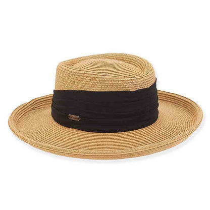 Flat Crown Up Brim Sun Hat - Sun 'N' Sand Hat Gambler Hat Sun N Sand Hats HH2703A Tan M/L (58 cm)