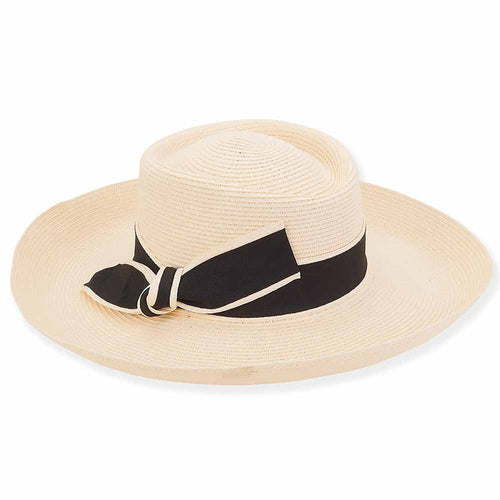 Flat Crown Wide Brim Sun Protection Hat - Sun 'N' Sand Hat Bolero Hat Sun N Sand Hats HH2644A Ivory OS (57 cm)