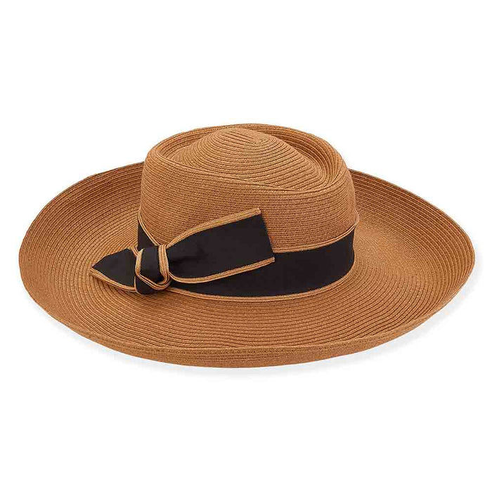 Flat Crown Wide Brim Sun Protection Hat - Sun 'N' Sand Hat Bolero Hat Sun N Sand Hats HH2644B Tan OS (57 cm)