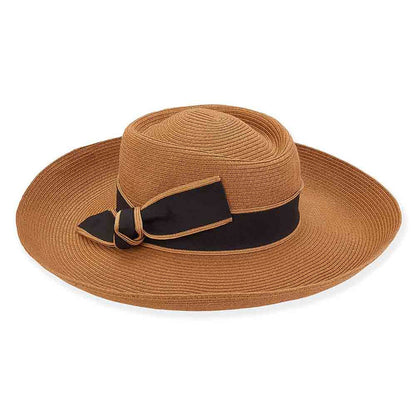 Flat Crown Wide Brim Sun Protection Hat - Sun 'N' Sand Hat Bolero Hat Sun N Sand Hats HH2644B Tan OS (57 cm)