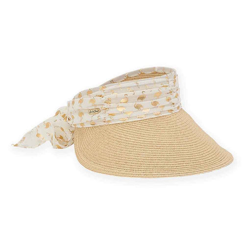 Gold Pelican Sash Wide Brim Sun Visor - Caribbean Joe Hats Visor Cap Caribbean Joe HCJ301A Natural