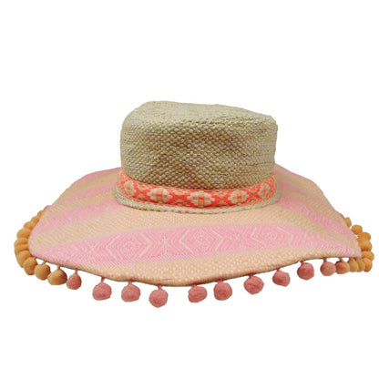 Golden Thread Pink Jacquard Bohemian Hat  - America and Beyond Wide Brim Hat America and Beyond