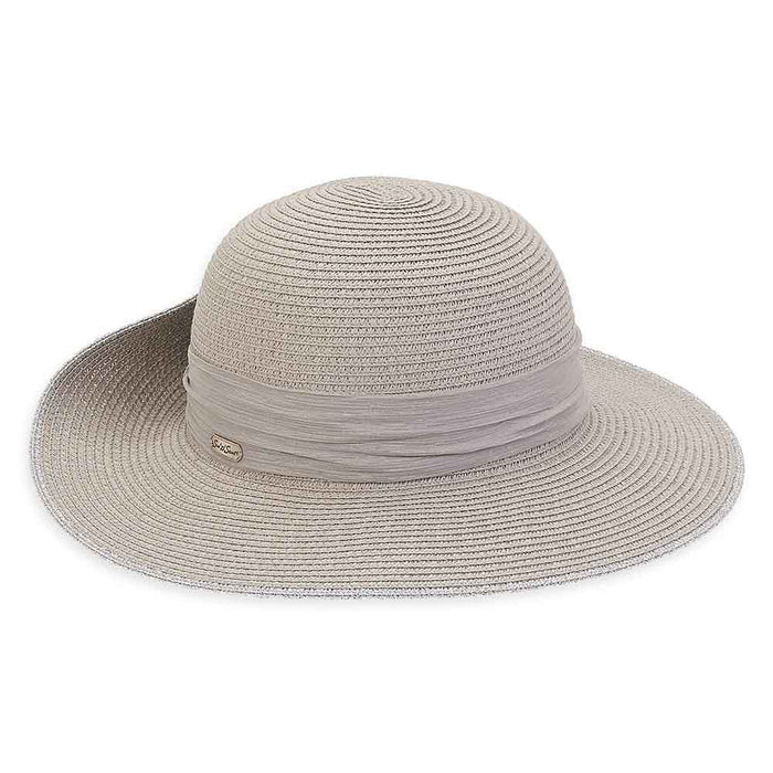 Grey Pinned Up Brim Sun Hat with Sash - Sun 'N' Sand Hats Facesaver Hat Sun N Sand Hats HH2624B Grey Medium (57 cm)
