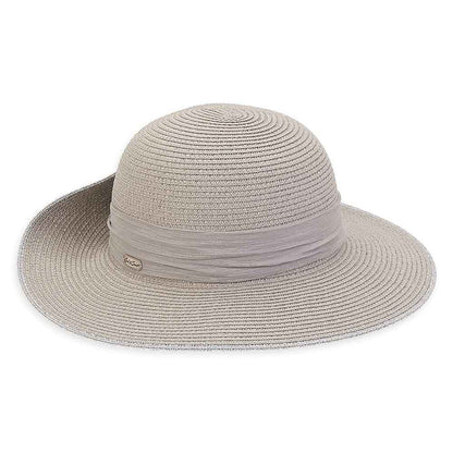 Grey Pinned Up Brim Sun Hat with Sash - Sun 'N' Sand Hats Facesaver Hat Sun N Sand Hats HH2624B Grey Medium (57 cm)