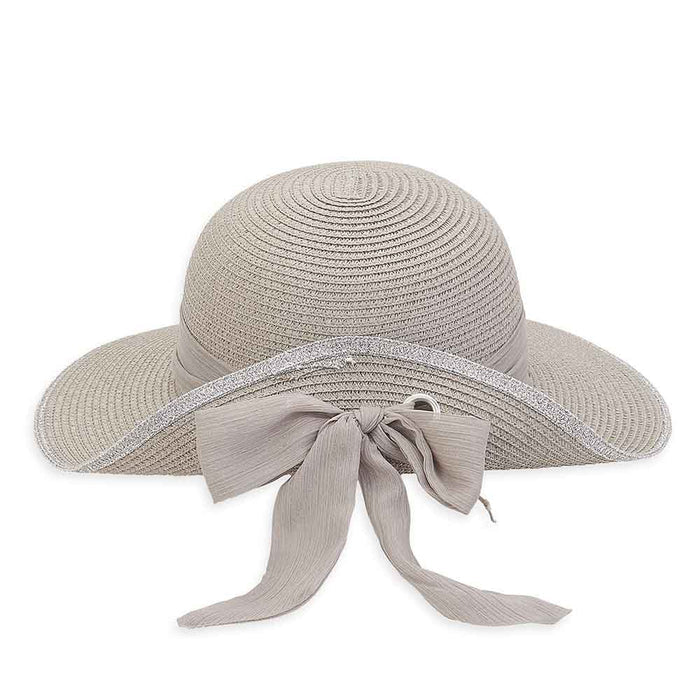 Grey Pinned Up Brim Sun Hat with Sash - Sun 'N' Sand Hats Facesaver Hat Sun N Sand Hats