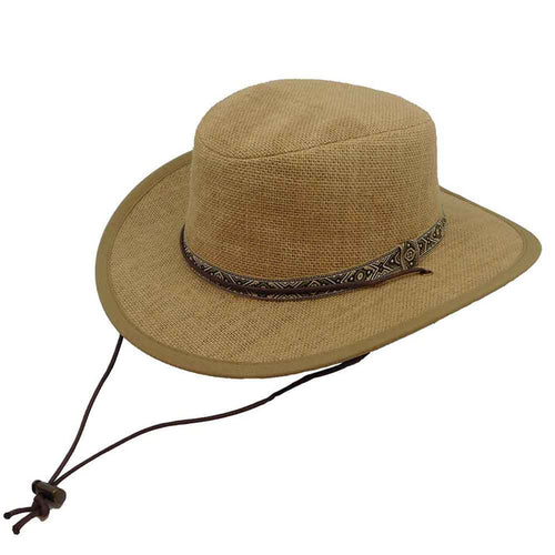 Hemp Outback Hat with Chin Cord - Dorfman Hats Safari Hat Dorfman Hat Co. MC417M Tan M (22 1/2")