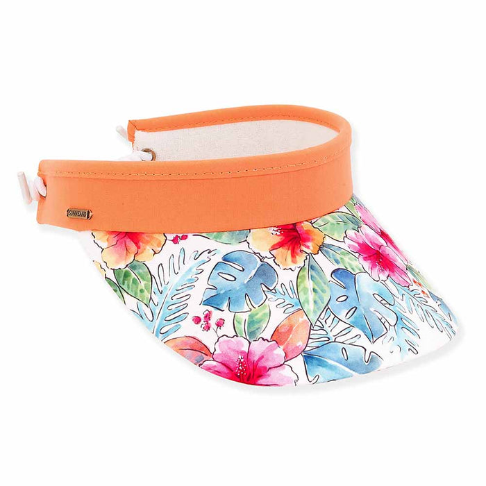 Hibiscus and Leaves Sun Visor with Coil Closure - Sun 'N' Sand Hats Visor Cap Sun N Sand Hats HH2755 Coral