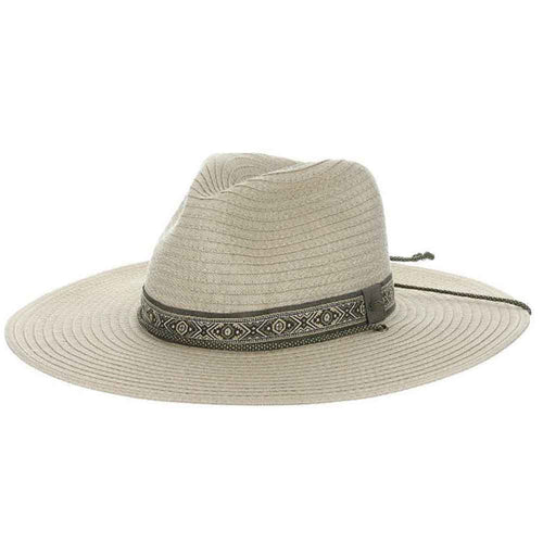 High Country Tribal Band Wide Brim Fabric Hat - Scala Hats Safari Hat Scala Hats MS487OS Khaki S/M (57cm)