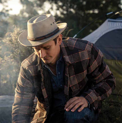 Khaki Cotton Tiller with Chin Cord - Legendary Stetson Hats Gambler Hat Stetson Hats