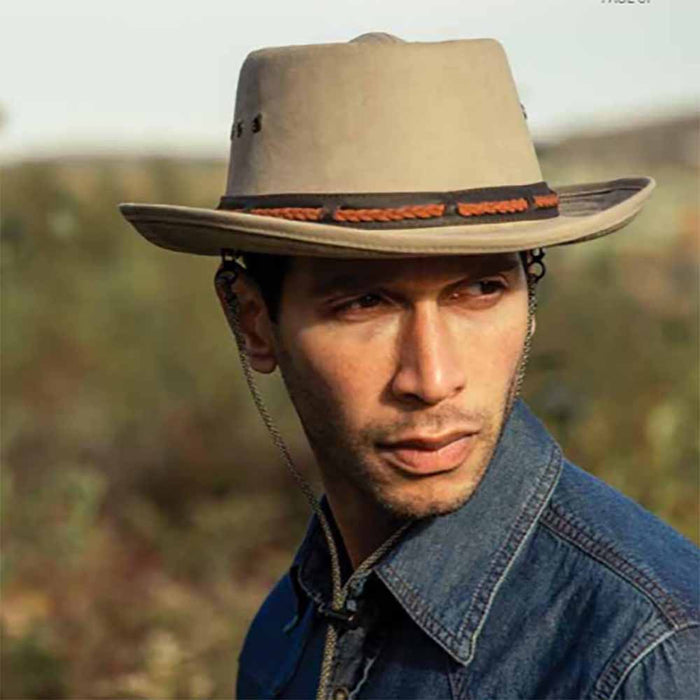 Khaki Cotton Tiller with Chin Cord - Legendary Stetson Hats Gambler Hat Stetson Hats