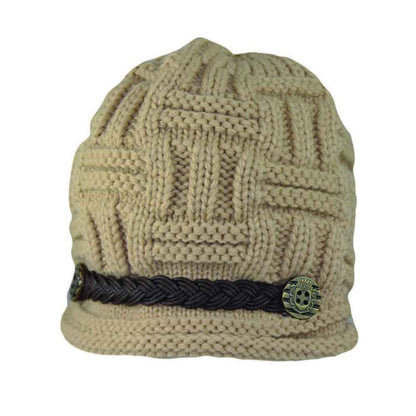 Knit Beanie with Braided Band and Button Accent - Jeanne Simmons Beanie Jeanne Simmons Accessories JS7963 Tan M/L