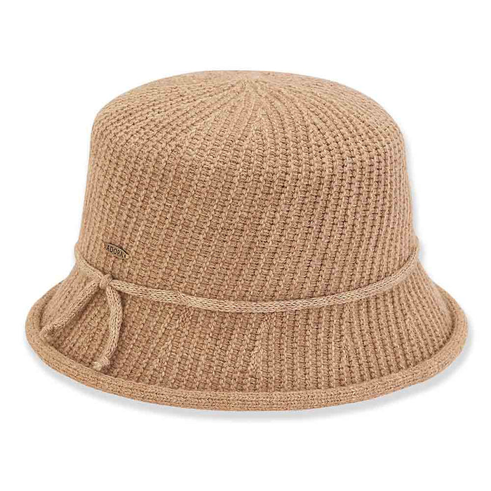 Knit Bucket Hat with Curled Brim - Adora® Wool Hats Cloche Adora Hats AD1349B Tan Medium (57.5 cm)