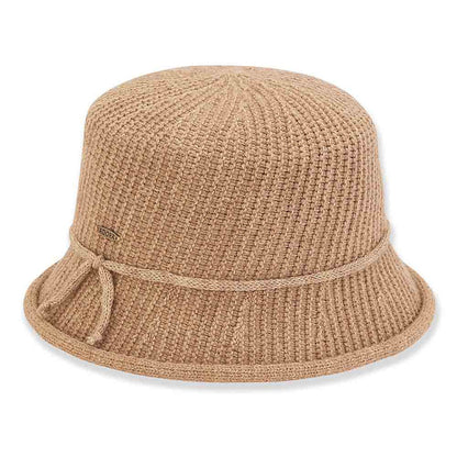 Knit Bucket Hat with Curled Brim - Adora® Wool Hats Cloche Adora Hats AD1349B Tan Medium (57.5 cm)