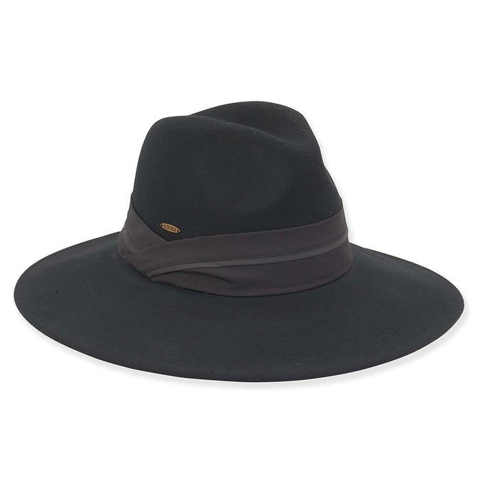 Large Brim Wool Felt Safari Hat Sateen Band - Adora® Hats Safari Hat Adora Hats AD1122A Black Medium (57 cm)