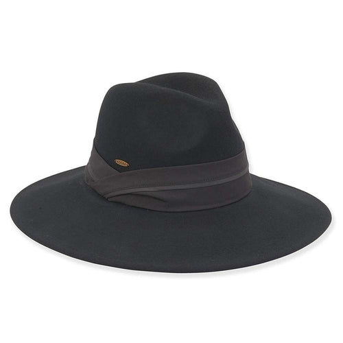 Large Brim Wool Felt Safari Hat Sateen Band - Adora® Hats Safari Hat Adora Hats AD1122A Black Medium (57 cm)