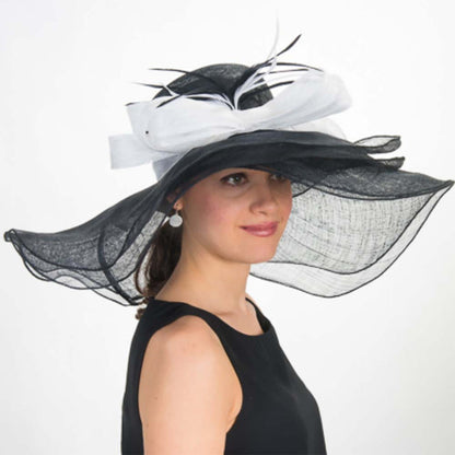 Large Double Layer Black and White Sinamay Derby Hat - KaKyCO Dress Hat KaKyCO