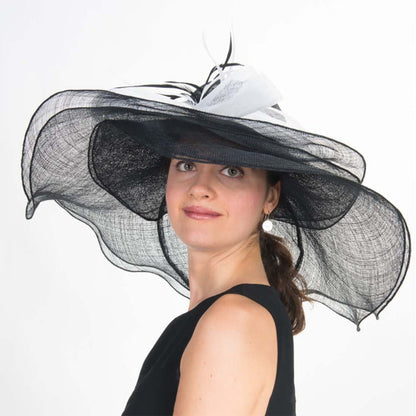 Large Double Layer Black and White Sinamay Derby Hat - KaKyCO Dress Hat KaKyCO 115085121 Black / White Medium (57 cm)