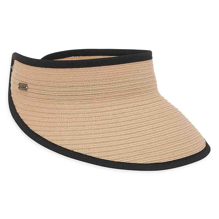 Large Polybraid Sun Visor with Elastic Closure - Sun 'n' Sand® Hats Visor Cap Sun N Sand Hats HH2616B Tan M/L