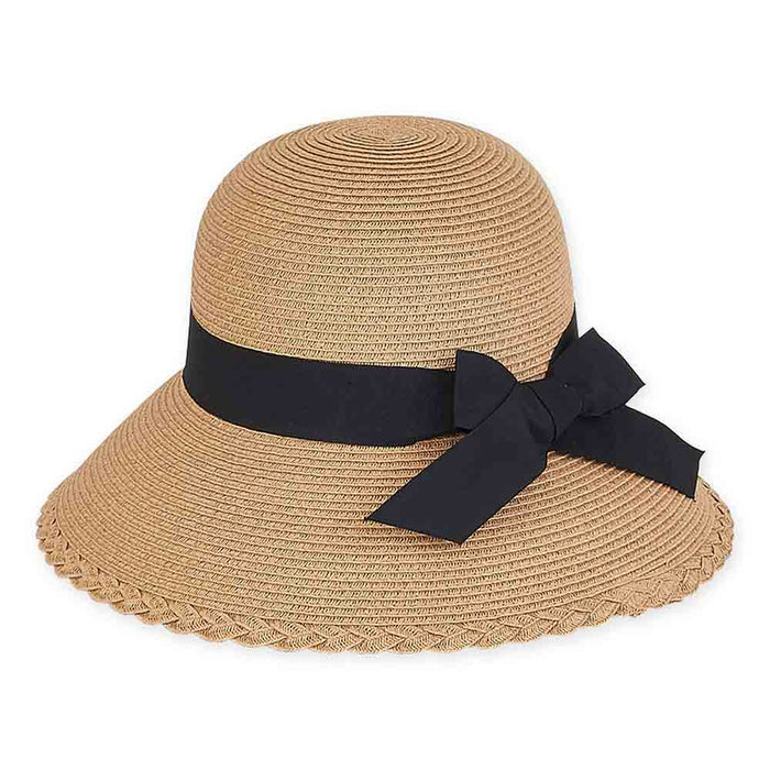 Large Size Women's Hats: Big Brim Hat with Bow - Sun 'N' Sand Hats Wide Brim Hat Sun N Sand Hats HH1596CXL Toast Large (59 cm)