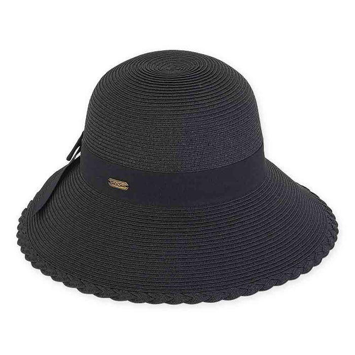 Large Size Women's Hats: Big Brim Hat with Bow - Sun 'N' Sand Hats Wide Brim Hat Sun N Sand Hats HH1596DXL Black Large (59 cm)