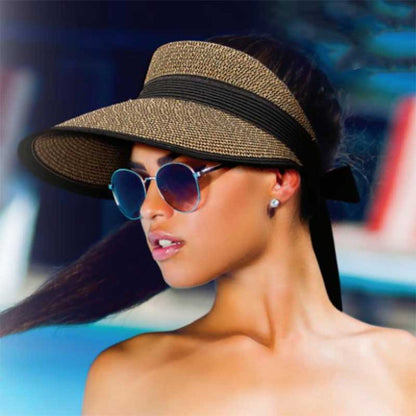 Large Straw Visor Hat with Long Bow - Sun 'N' Sand Hats Visor Cap Sun N Sand Hats