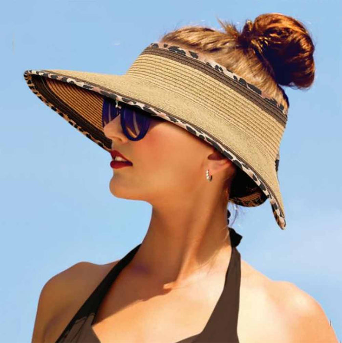 Leopard Print Wrap Around Visor Hat - Sun 'N' Sand Hats Visor Cap Sun N Sand Hats