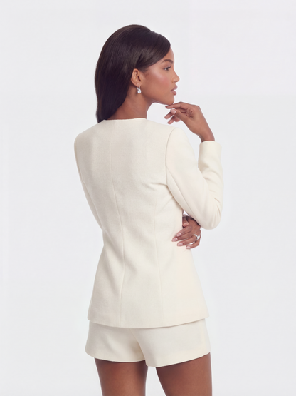 Natalia Tailored Hidden-Placket White Blazer