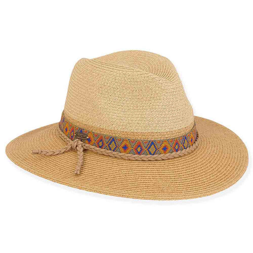 Martinique Straw Safari Hat with Multi Color Band - Sun 'N' Sand Safari Hat Sun N Sand Hats HH2926 Tan OS (57 cm)