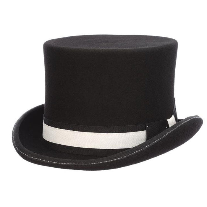 Mc Hale 5.5" Tall Black & White Wool Felt Top Hat - Scala Hat Top Hat Scala Hats WF578-BLK2 Black Medium (57 cm)